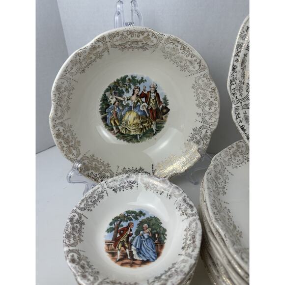 (Set of 28 PCS)-French Saxon China~UNION Made U.S.A.~22 KT Gold Cottage Set - Picture 5 of 10